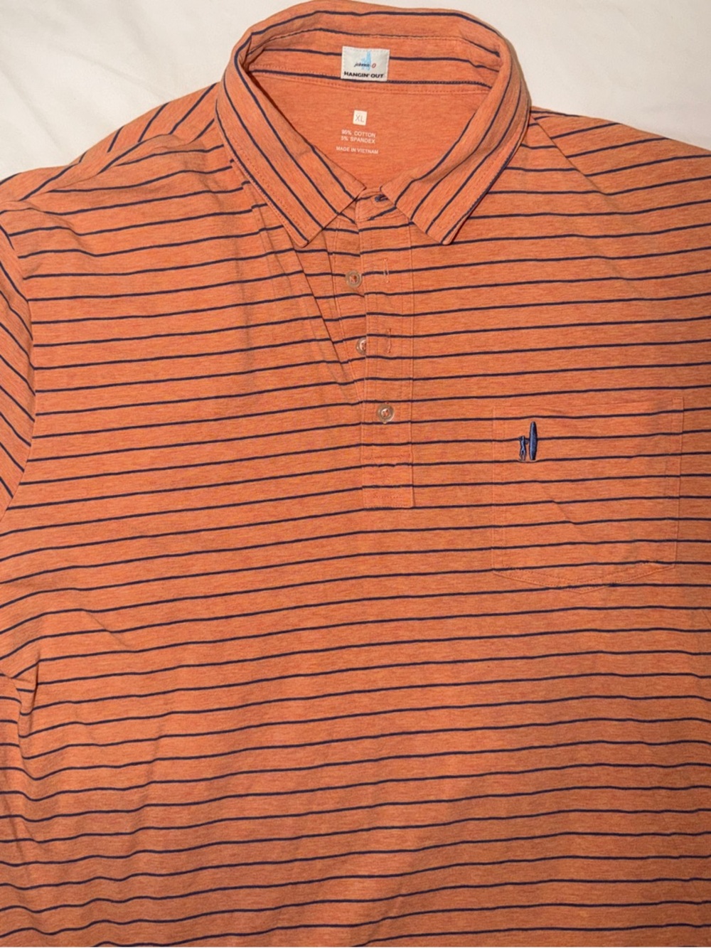 johnnie-O Orange Polo with Navy Stripes
